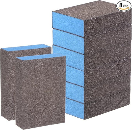 HARFINGTON 8pcs Sanding Sponge Blocks #120 (400 Grits) Wet/Dry Hand Sanding Sponges, 100x70x25mm Foam Sanding Block Pad for Polishing Kitchen Metal Wood Drywall Furniture, Brown&Blue