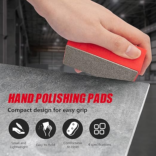 4Pcs Diamond Hand Polishing Pads for Sanding Ceramics Glass Tile Concrete Stone Marble Granite, 60#,100#,200#,400# (Plane)