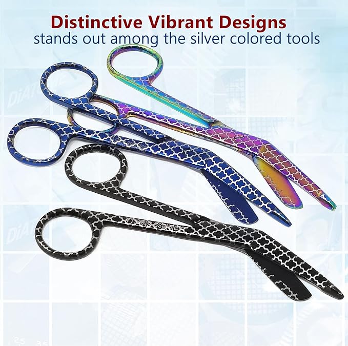 Set of 3 Assorted Pattern Nurse Doctor EMT Lister Bandage Scissors 5.5" (14cm), Stainless Steel, Premium Quality-Ideal Gift (PK13)