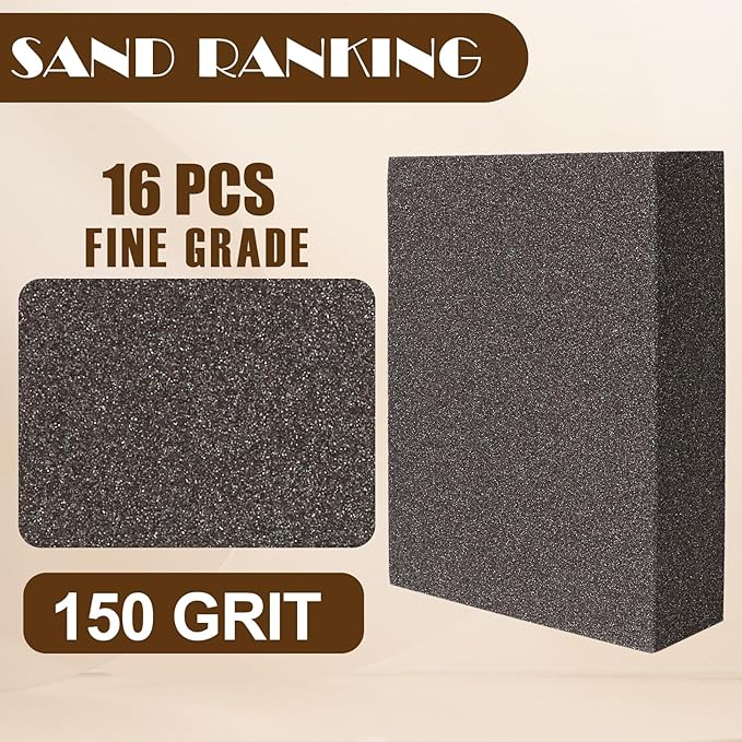 16pcs Sanding Blocks Assortment Kit, Sponge Sand Block Washable and Reusable, Wet & Dry Sandpaper Block for Wood Metal Drywall and Furniture Paint - 150 Grit