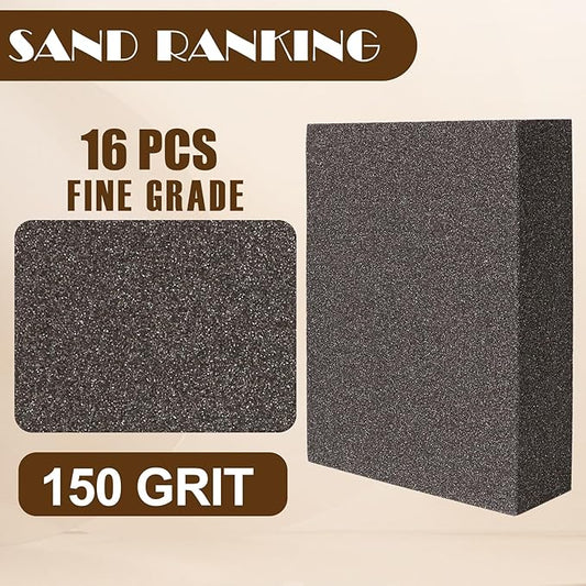 16pcs Sanding Blocks Assortment Kit, Sponge Sand Block Washable and Reusable, Wet & Dry Sandpaper Block for Wood Metal Drywall and Furniture Paint - 150 Grit