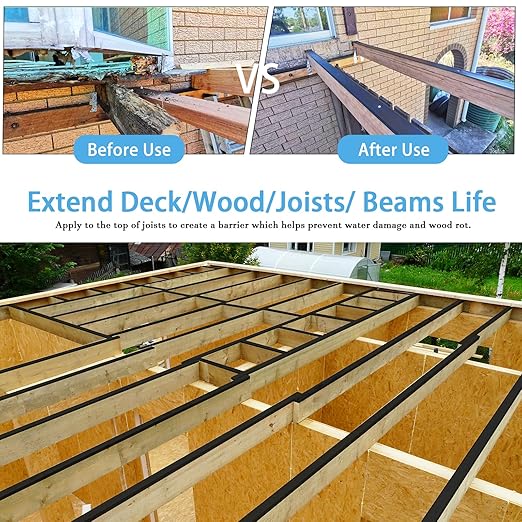 Butyl Joist Tape for Decking 2''횞50', 6 Pack Weather-Resistant Deck Joist Tape, Waterproof Seal Antiseptic Butyl Joists Tape,Self-Adhesive Flashing Joists Tape for Wood Decks Beams Roof