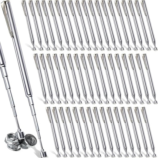 Patelai 48 Pieces Telescoping Magnetic Pick up Tool Grabbers Reacher Tools with Pocket Clip 25 Inch Telescopic Retrieving Magnet Gift for Man, Father, Mechanic, Handyman, Husband (Silver)