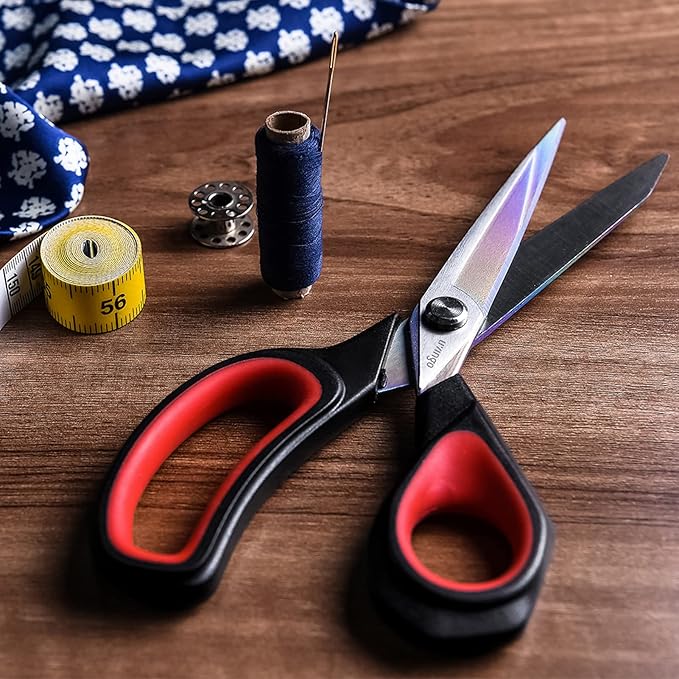 LIVINGO Professional Sewing Scissors Set: 8.5??Heavy Duty Sharp Titanium Coated Forged Stainless Steel Fabric Scissors, 4.5??Small Detail Embroidery Scissors, 5??Thread Snips, Comfort Grip, 3 Pack
