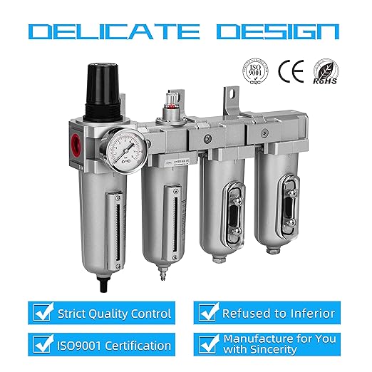 NANPU 3/4" NPT Industrial Grade 4 Stage Air Drying System - Particulate Filter, Coalescing Filter, Double Desiccant Dryers & Air Regulator, Metal Bowl, Auto Drain, for Paint Spray竊?Plasma Cutter