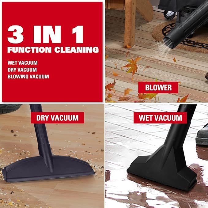 ECOMAX Wet Dry Vacuum 6 Gallon, 4 HP 85 CFM 3-in-1 Shop Vac with Suction/Blow/Wet Dry Function, Heavy-Duty Portable Poly Wet/Dry Vac Car Vacuum for Workshop, Jobsite, Garage and Home Cleaning