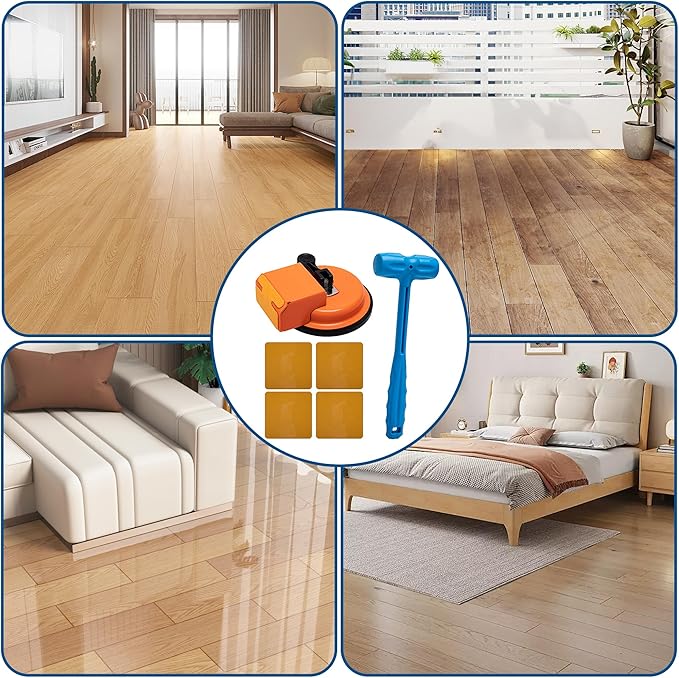 moonoom Floor Gap Fixing Tool, Heavy Duty Floor Gap Repair Kit with 5pcs Sticky Pads, Floors Suction Cup and Mallet for Laminate Vinyl Tile Wood Plank Gaps Efficient Repairs