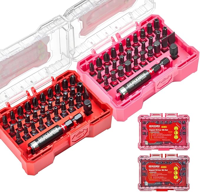 64Pieces Impact Screwdriver Bits Set, S2 Steel Magnetic Phillips/Slotted/Square/Torx/Hex Muliti Insert Bits Tips Set with Impact Bit Holder and 1/4?쒾ocket Adapter(Storage Box Case)