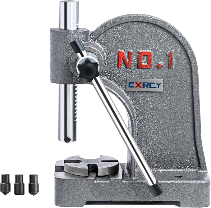 CXRCY Arbor Press 1 Ton Round Ram, Cast Iron Heavy duty Upgraded Manual Arbor Press 1 Ton, 5.5" Maximum Height, Desktop Arbor Press, Metal Punch Press Machine for Stamping Bending Forming Stretching