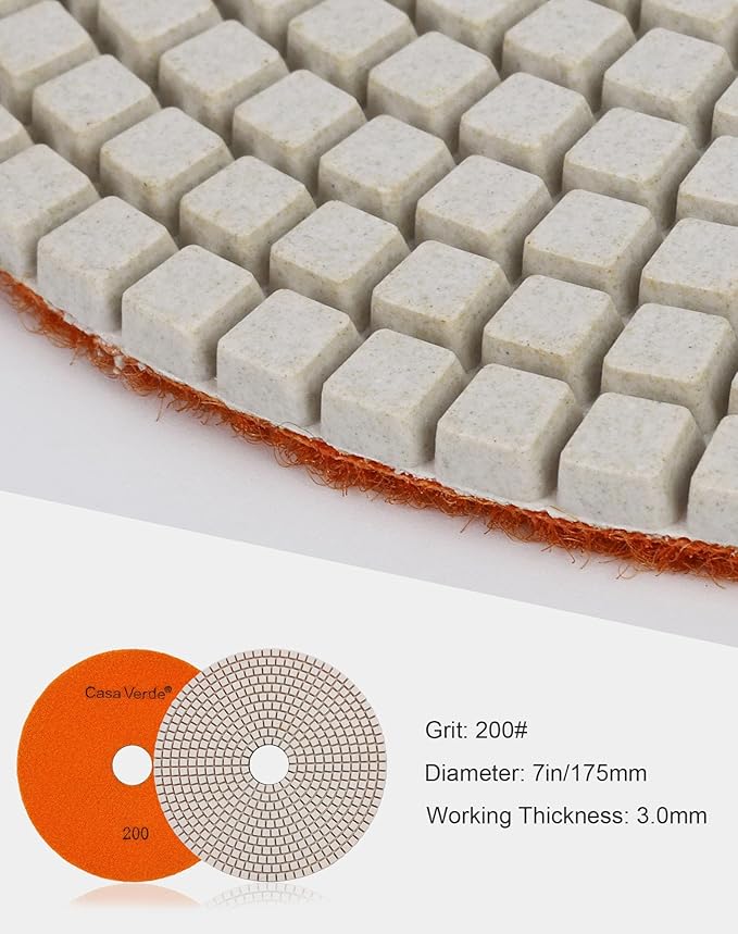 Casaverde Grit 200 Granite Diamond Polishing Pads 7 Inch for Stone Terrazzo Travertine Countertop Marble Floor Edges Polish