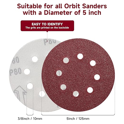 100 PCS 5 Inch Sanding Discs 150 Grit, Round Hook and Loop Sandpaper for Random Orbital Sander