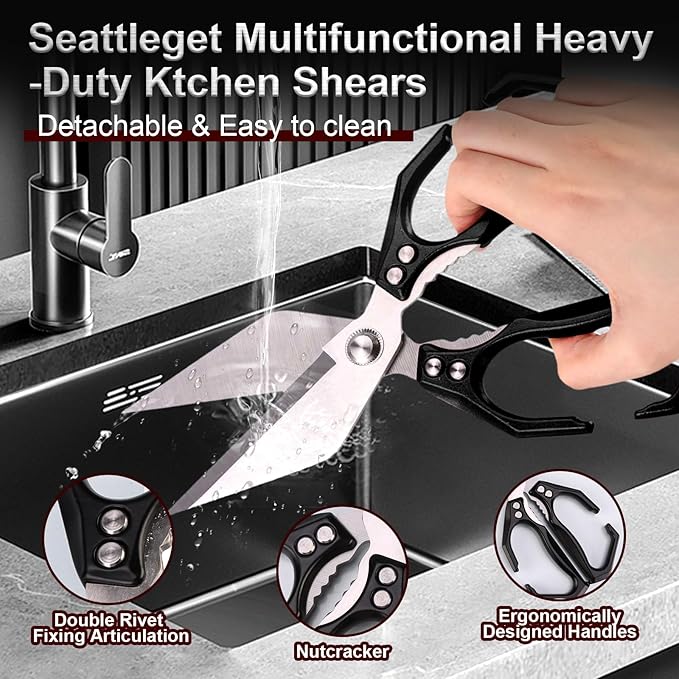 Kitchen Scissors, Multifunctional Heavy-Duty Kitchen Shears, Poultry Shears with Ergonomic Handle High-Carbon Steel for Chicken, Meat, Seafood, Bone Cutting