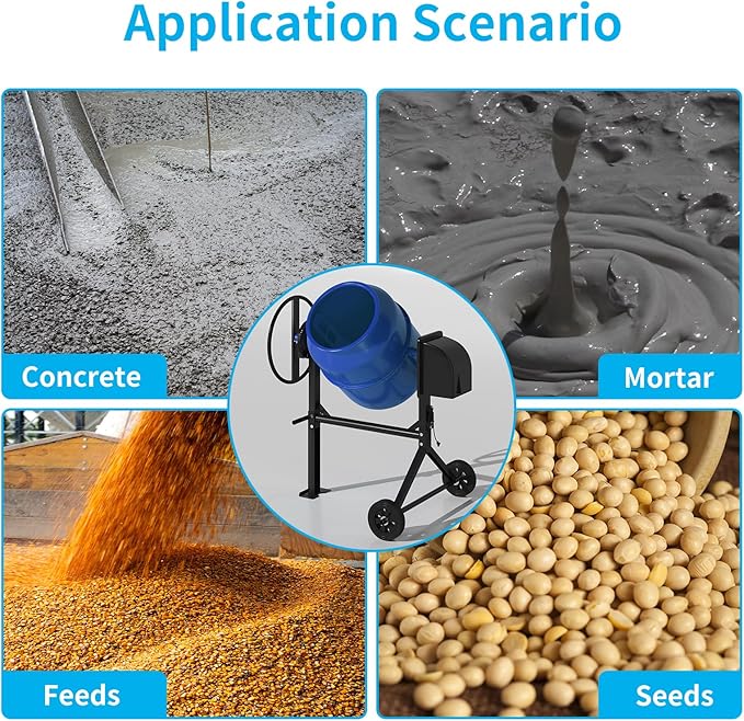 4.5 Cu.Ft. Electric Cement Mixer, 120L Dumb Portable Concrete Mixer with wheel&Stand,120V Mortar For Concreat,Mortar,Feeds and Seeds, Blue