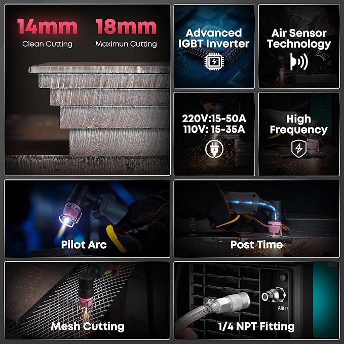 bestarc Plasma Cutter, [Pilot Arc][Large LED Display][Air Sensor] 50A bestarc Plasma Cutter Machine 110/220V Dual Voltage, 1/2 Inch Clean Cut 3/4 Inch Max Cut, Post Flow Mesh, 2T/4T for Beginners DIY