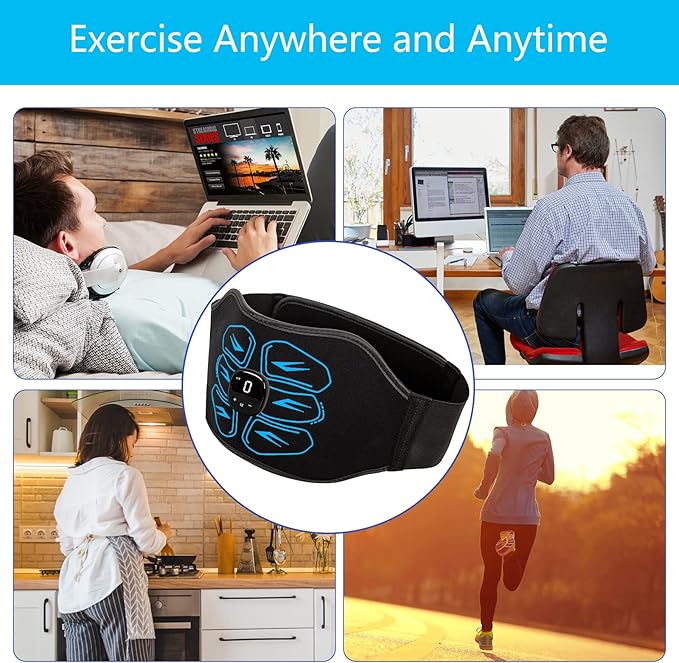 ABS Stimulator - EMS Muscle Stimulator, Ab Machine, Portable Abdominal Belt, Electronic Pulse Massager, Home Office Fitness Workout Equipment Blue