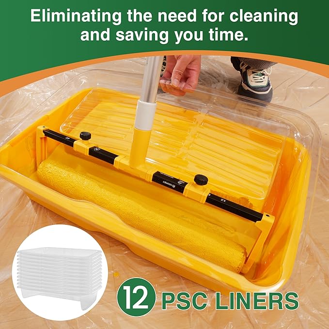 VOOMEY 12-Pack Paint Tray Liners 18 Inch, Disposable Paint Roller Tray Liners for 18??Paint Trays, Deep-Well Paint Pan Liners, Easy Clean & Quick Color Change(Compatible with 18 Inch Paint Trays Only)
