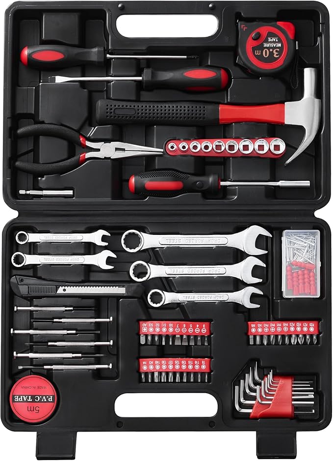 146-Piece Household Tool Kit - Perfect for Home Repair, Car Maintenance, DIY Projects - Complete Set w/Hammer, Screwdrivers, Pliers, Wrench with Storage ToolBox - Ideal Gift