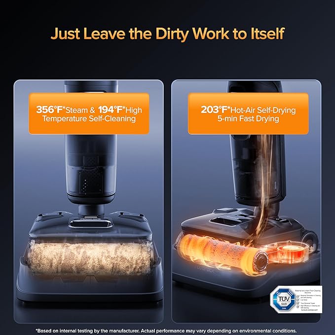 roborock F25 Ultra Steam Wet Dry Vacuum Cleaner, 356째F Steam Mop & 187째F Hot Water Cordless Vacuum Mop All in One, Floor Washer with Blue Light, 194째F Self-Cleaning, 180째 Lay-Flat, AI Assitant Wheels