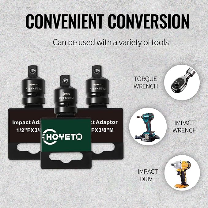1/2" to 3/8" Male Drive Impact Socket Adapter | Chrome Molybdenum Alloy (Cr-Mo) Steel | Driver Conversions for Impact Wrench & Heavy-Duty Applications