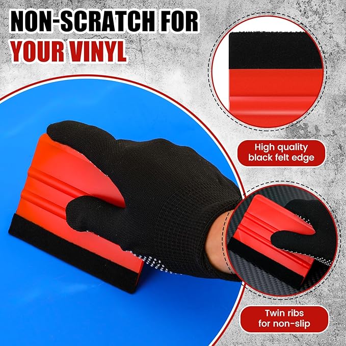 Lasnten 100 Pcs Squeegee for Vinyl Decal Tools 4 Inch Felt Edge Squeegee for Car Window Windshield Glass Cleaning Tool Vinyl Scraper Applicator Tool with Black Fabric Felt Edge(Red Black)
