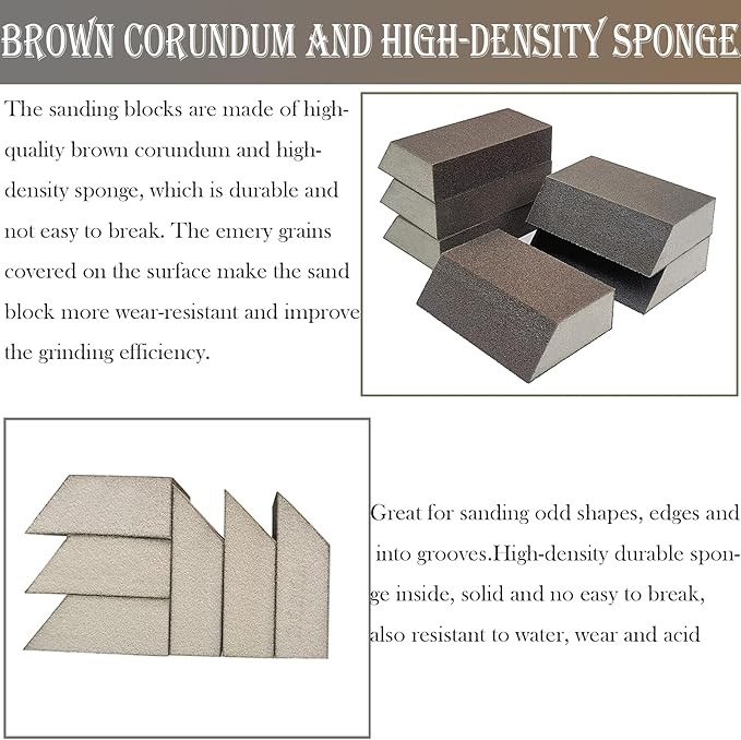 6 Pack Sanding Sponge, 100 Grit Sanding Blocks Assortment,Washable and Reusable for Wood Drywall Metal Home(100 Grit)