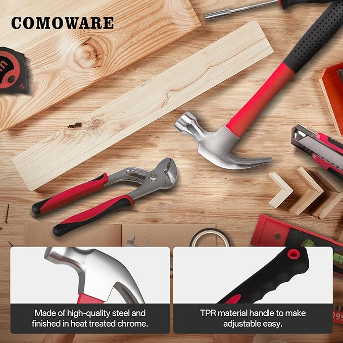 COMOWARE 218 Pcs Home Tool Kit - Basic Household Hand Tool Set, Truck Tool Kit Socket Wrench Combination Tool Set for Home with Plastic Toolbox Storage Case, Rv tool set竊똓ed