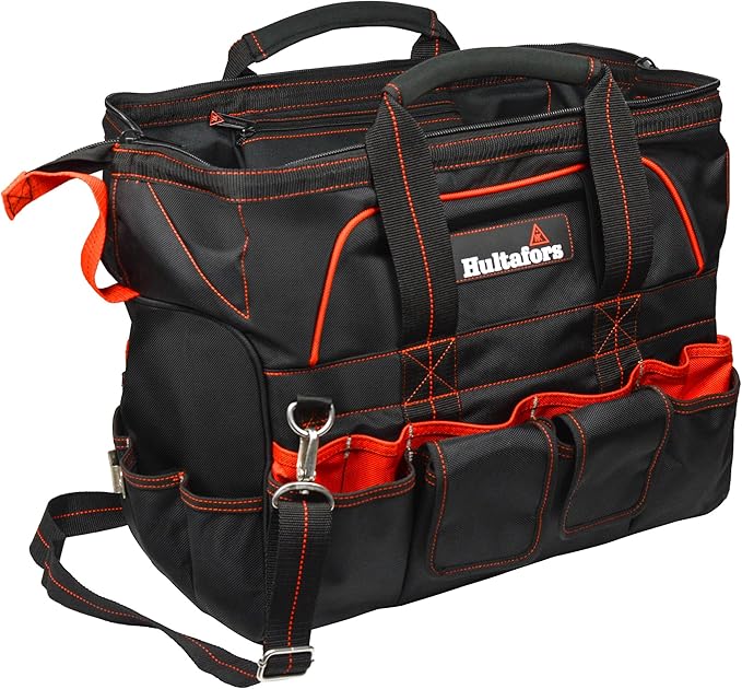 Hultafors Work Gear HT5553 Pro Contractor's Closed Top Tool Bag, 42 Pockets, Heavy Duty Ballistic Polyester Tool Carrier, Neoprene Carrying Handles, Adjustable Slip-Resistant Shoulder Strap
