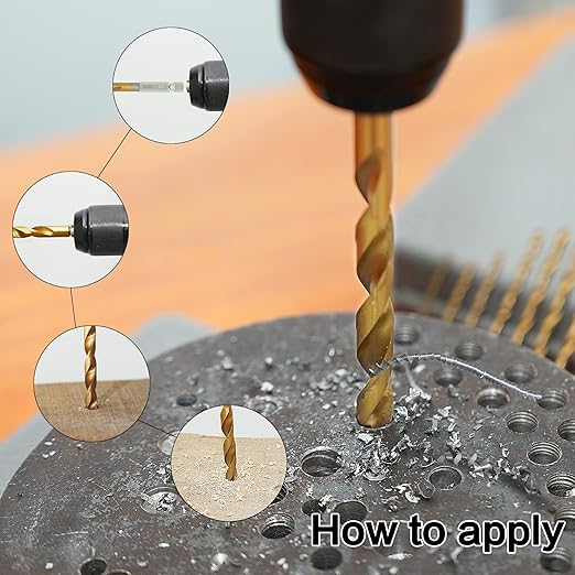 13 Pcs Titanium Coated Twist Hex Shank Drill Bit Set, 135 Degree Tip HSS Impact Drill Bit Set with Storage Case for Metal, Aluminum, Steel, Wood, Plastic, Quick Change Design 1/16" to 1/4"