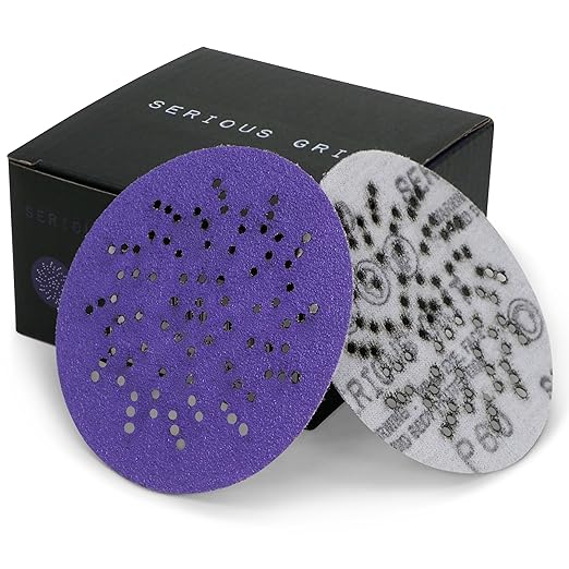 Serious Grit - 3.5-Inch (90mm) 60 Grit Sanding Discs - Advanced Ceramic Grain - Universal Multi-Hole Design Fits Festool RO 90 & Other 3.5 in RO Sanders - Heavy-Duty Hook & Loop Film Discs - 25 Pack