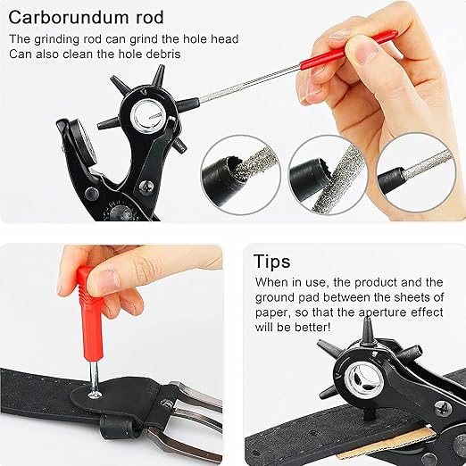 Belt Punch Pliers竊똋eather Hole Puncher Leather Punch Tool for Belts, Handbag Straps and More Precision Multi-Size Fabric/Leather Hole Puncher for Crafts/Easy DIY Belt Holes, etc.