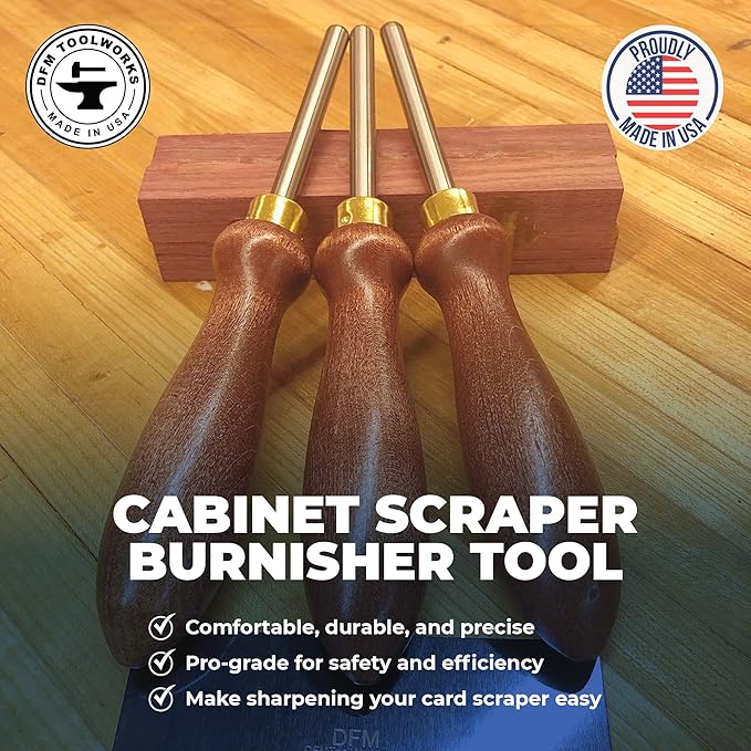 Cabinet Scraper Burnisher Tool - with Hard Maple Handle and Super Hard High Speed Steel Rod - Ideal for Card Scraper Burnishing and Woodworking Applications - Made in USA
