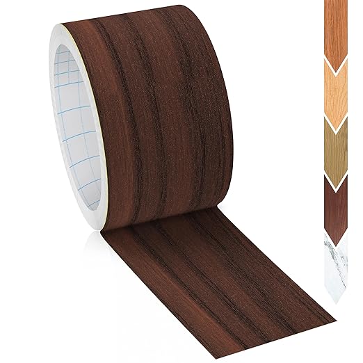 GSCIT Club Walnut Wood Tape, 2.3 inch X 15ft Self Adhesive Wood Grain Tape Walnut Repair Patch for Tables, Chairs, Baseboards, Doors, Windows, Floors, Handicraft DIY.