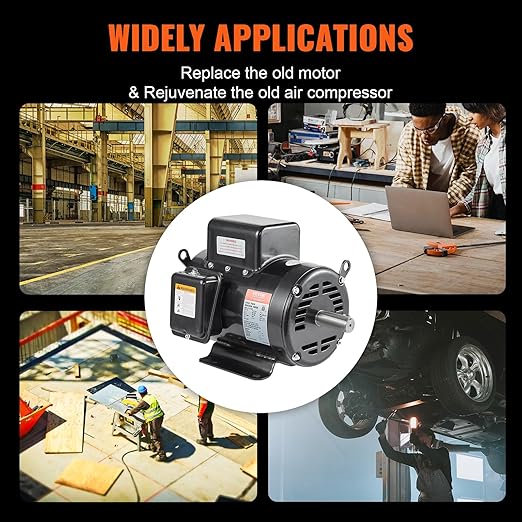 VEVOR 7.5HP Air Compressor Motor, 230V 31.6 Amps Electric Motor, 3450RPM 184T Frame, 1-1/8" Keyed Shaft, 2.75" Shaft Length for Air Compressors, Single Phase, CCW/CCW (Factory Setting is CCW)