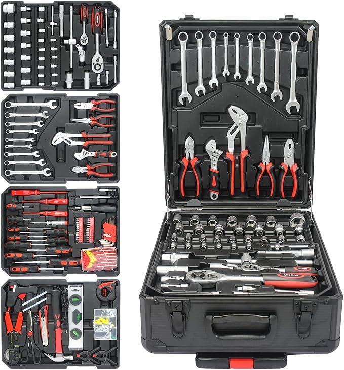 Aokleo 899PCS Tool Set, Household Tool Kit with Rolling Tool Box, Complete Tool Box Set Hand Tool Set with Tool Box, Mechanic Tool Set Rolling Tool Set for Auto Repair/Home Tool Set (Black)