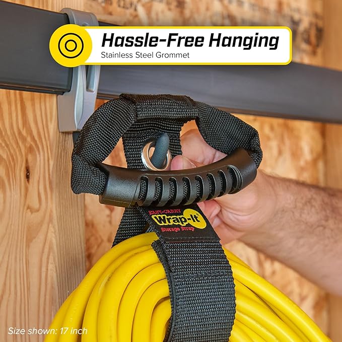 Easy-Carry Wrap-It Storage Straps - 17??(2-Pack) Blaze Orange with Grommet - Extension Cord Hanger Carrying Straps for RV Accessories