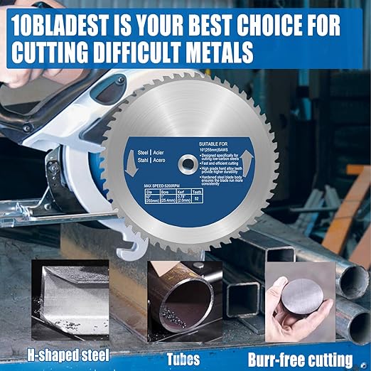 10 Inch Metal Cutting Saw Blade,Replacement for Evolution 10BLADEST Blade for Cutting Mild Steel and Ferrous Metals,52 Teeth,1 Inch Arbor,Compatible with Evolution Rage3,Rage3 DB Miter Saw