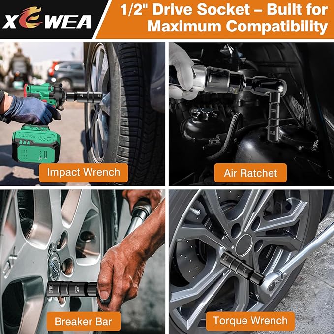 XEWEA 1/2 Inch Drive 21mm x 22mm Thin Wall Impact Flip Socket, Lug Nut Impact Socket Set Double Ended Thin Wall Nut Sockets CR-MO Twist Removal Tool for Stripped Rusted Bolts