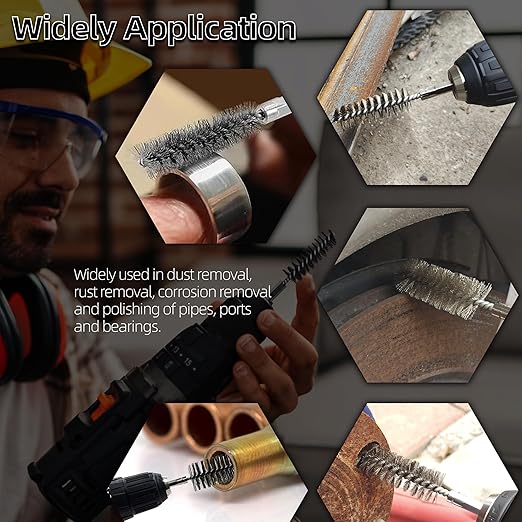 ASNOMY 8Pcs Wire Bore Brush for Drill,5/16"-3/4??Stainless Steel Copper Pipe Cleaner Set for Power Drill Cleaning,Abrasive Drill Wire Brush with 1/4" Hex Shank