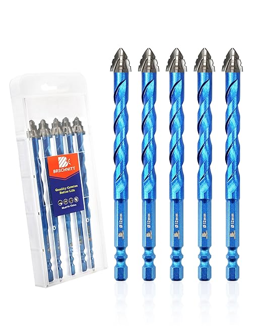 Serrated Carbide Masonry Drill Bit Set 1/2"*5 - Wood Drill Bits for Wood/Plastic/Masonry/Ceramic Tile Hex Shank Drills