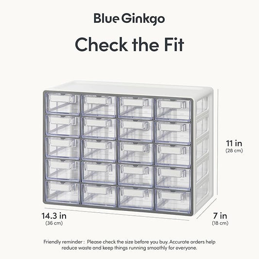 Blue Ginkgo Small 20-Drawer Cabinet ??Stackable Clear Organizer for Hardware, Beads, Plastic Bricks, Office, and Craft Storage (Made in Korea, Gray)