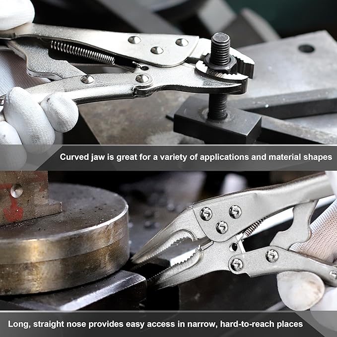 FASTPRO 4-Piece Locking Pliers Set, Vice Grips Pliers Included 5", 7", 10" Curved Jaw and 6-1/2" Straight Jaw