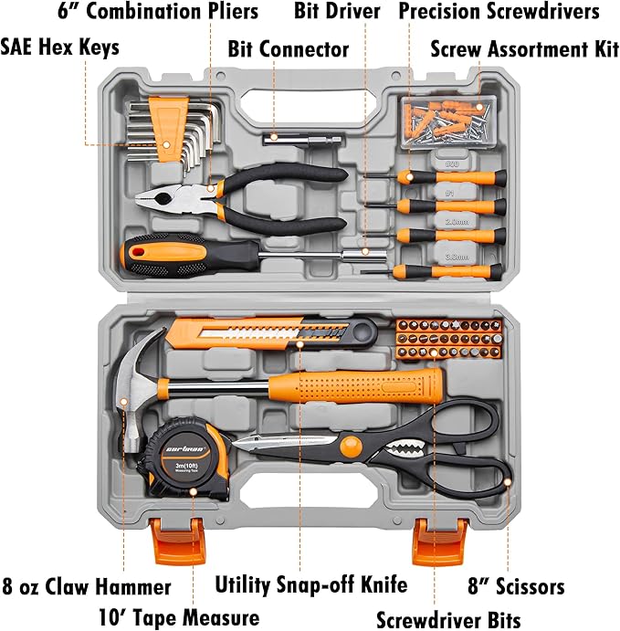 CARTMAN 126-Piece Home Tool Set Kit, Basic Household Hand Tools with Storage Case Orange