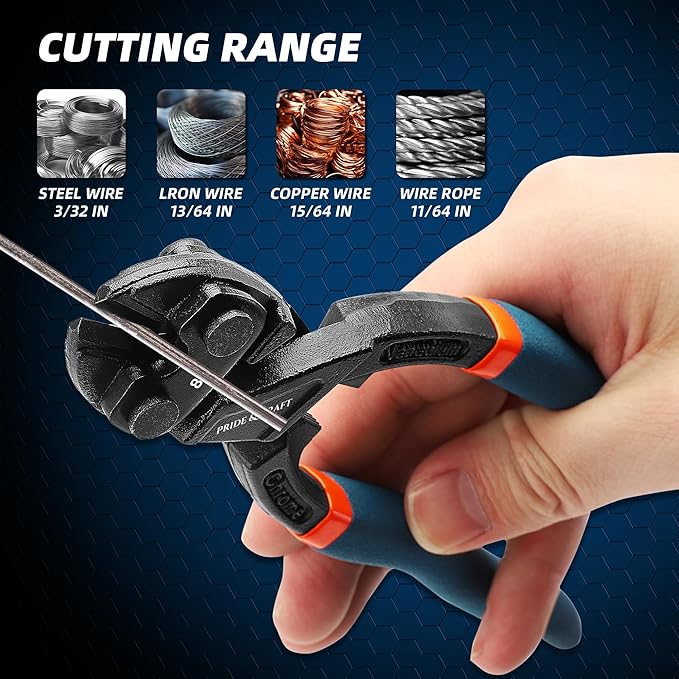 PRIDE&CRAFT 8 inches Mini Bolt Cutter Heavy Duty Cutting Tool for Wire, Chain, and Bolts, Compact Wire Cable Cutter, Snips Clippers, Portable Tools for Electricians, Mechanics, and DIY Enthusiasts