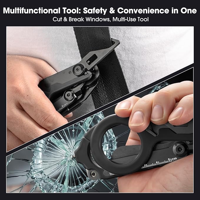 multifunctional tool set includes key tools, card tools, 6-in1 Trauma Shears, scissors with K-sheaths, suitable for outdoor exercise, garden pruning, and daily household use (carbon black)