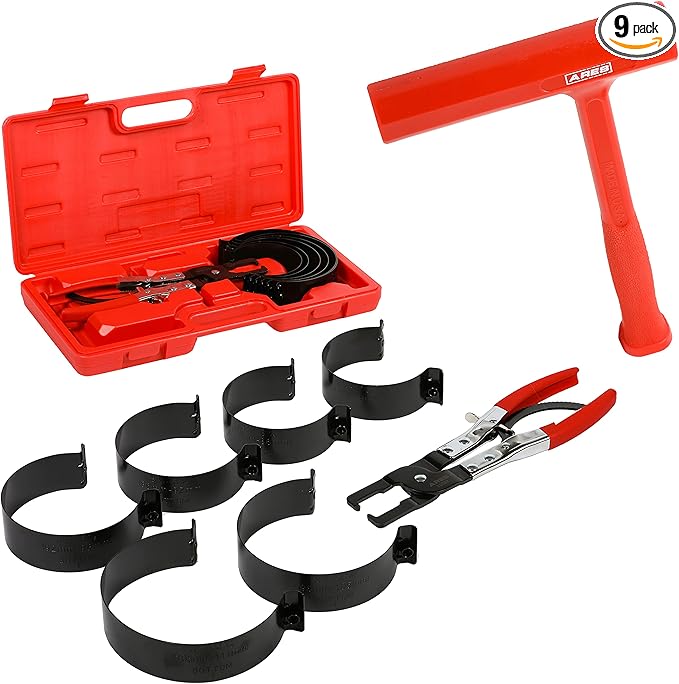 ARES Master Piston Ring Compressor Kit and 32oz Slim Line Deadblow Hammer ??Heavy Duty Stamped Steel Construction for Strong and Secure Band Compression ??Heavy Head Delivers Powerful Striking Force