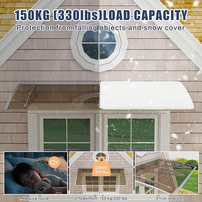 Awning for Door Entrance,32x48Inch Awnings for Doors with Sink,Window Canopy Exterior with Metal Bracket,Solid Crystal Polycarbonate Cover,UV,Rain,Snow Protection for House,Porch,Patio,Deck