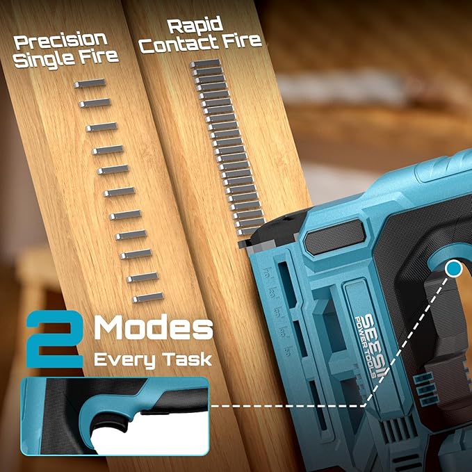 SEESII 18 Gauge Cordless Brad Nailer and Stapler Gun for Drywall, 20V 2-in-1 Electric Nail Gun with 2 Batteries, 1000pcs Nails & Staples, Adjustable Depth for Wood, Upholstery & DIY Projects