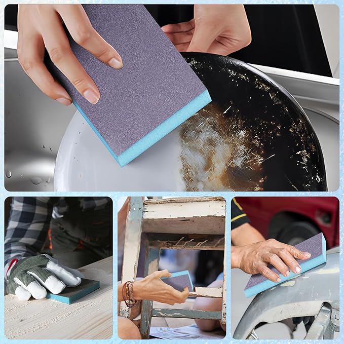 12 Pack Sanding Sponge, Washable and Reusable Sanding Blocks 220 Grit Wet Dry Sand Paper for Wood Drywall Metal Furniture