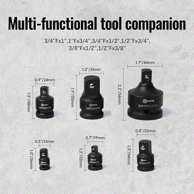 6-PC Impact Socket Adapter Set | Cr-Mo Steel | Impact Driver & Wrench Conversion Kit | Impact Socket Adapters with Ball Detent for Industrial Rotation