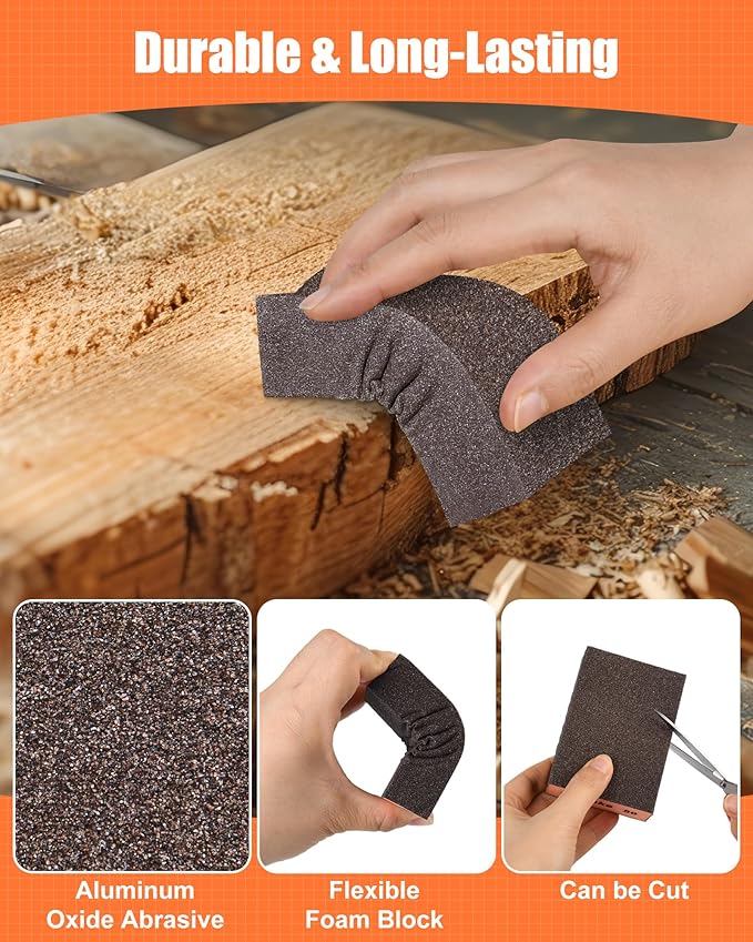 10 Pack Sanding Sponge, Washable and Reusable Sanding Block, 60 80 120 180 220 Grit Wet Dry Sandpaper Block for Wood, Drywall Sanding Block for Wood Furniture Crafts Metal Polishing Sand Paper Block